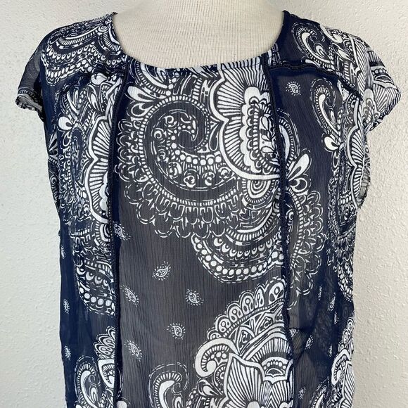 A.N.A. Navy Blue Sheer Paisley Top Size L EUC - Picture 2 of 5
